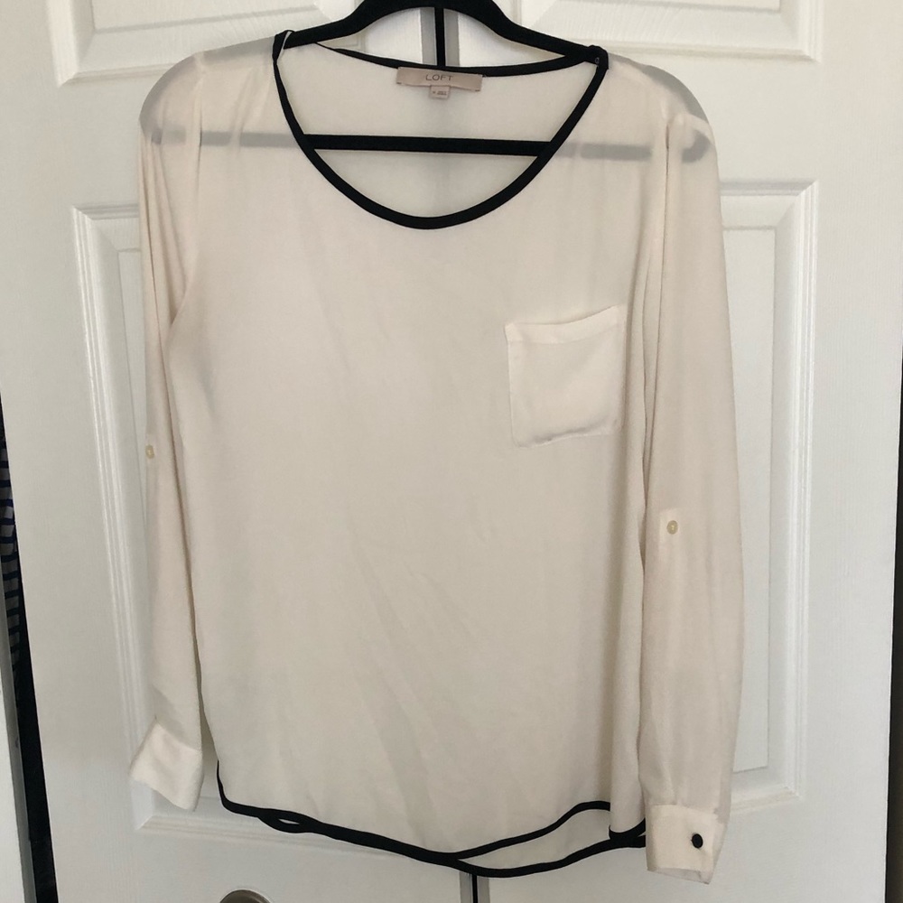 Loft White Blouse with Black Trim